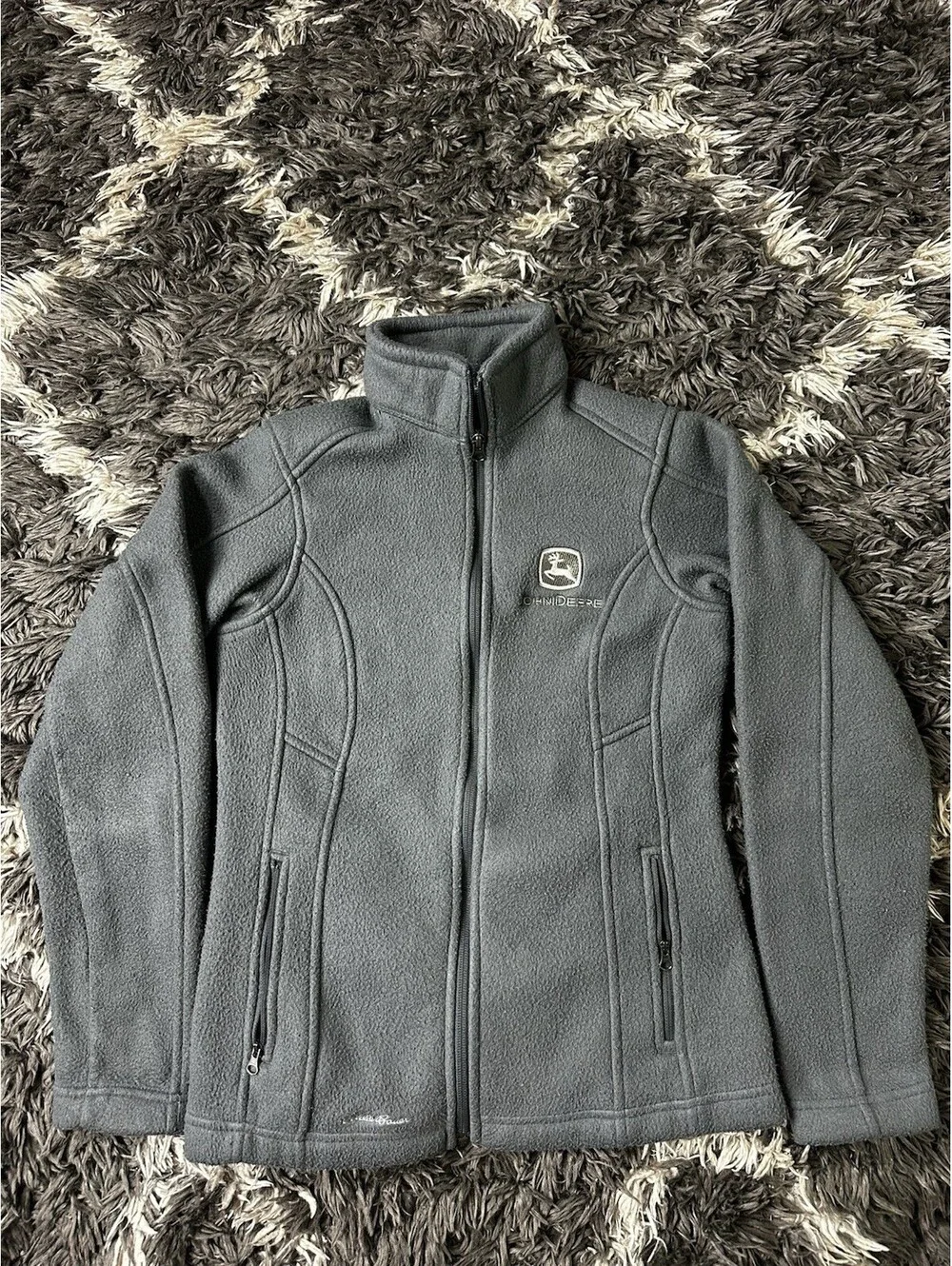 Eddie Bauer John Deere Fleece Jacket Womens XS Gray Full Zip Outdoor Layer